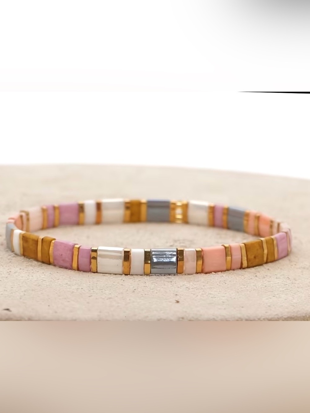 New Multicolor Miyuki Tila Bead Stretch Bracelet - Stone & Glass Boho Jewelry